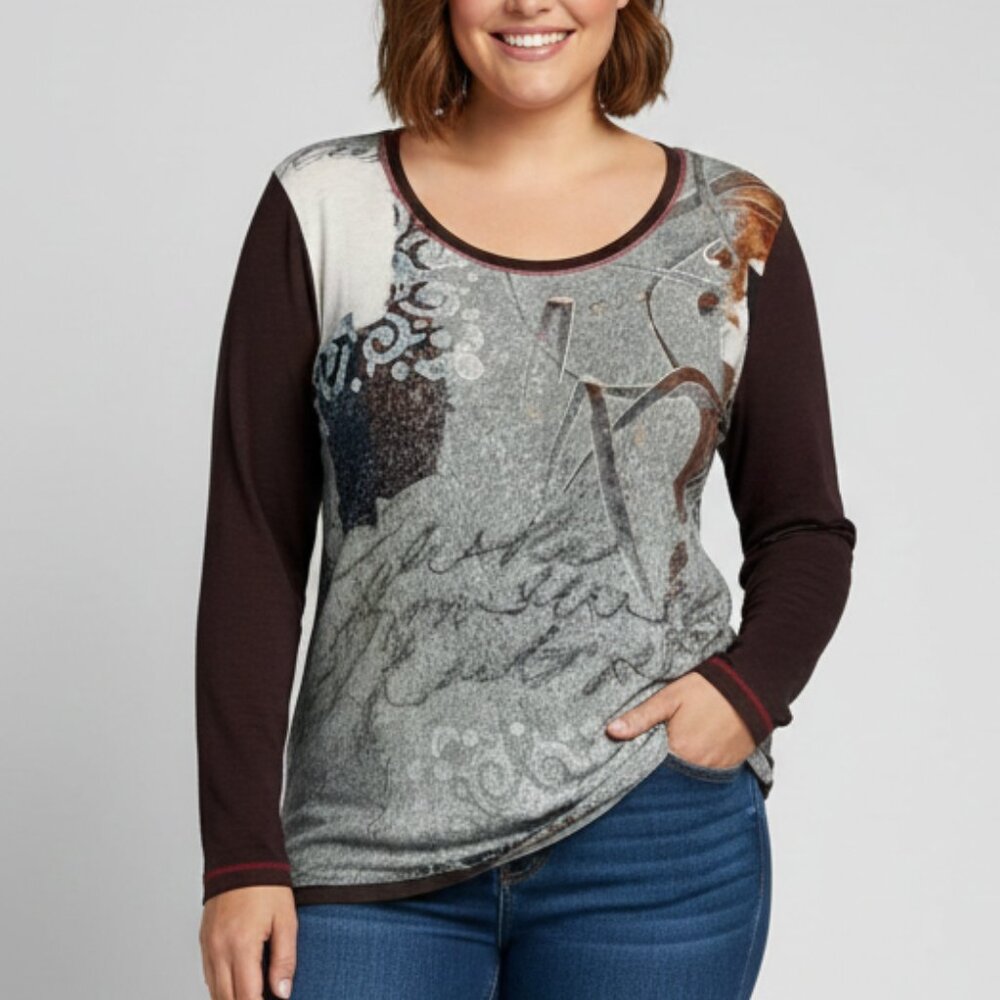Long Sleeve Tunic Brown Blue XXL
